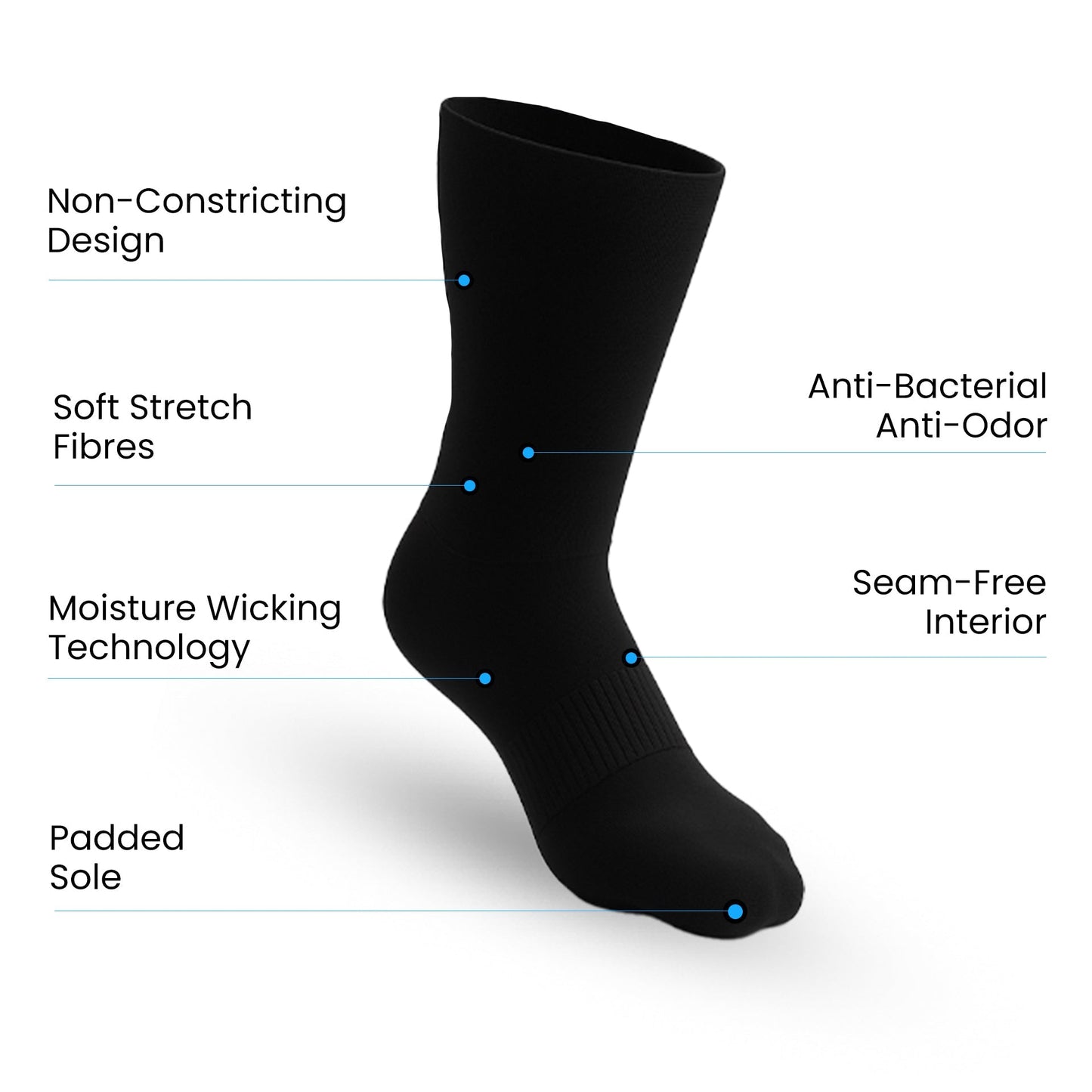 Padded Extra-Stretch Crew Socks - Black